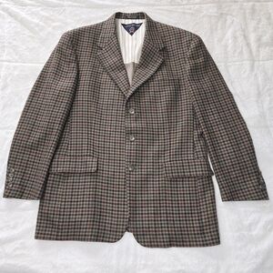 VINTAGE TOMMY HILFIGER DILLARDS BLAZER TAN BLACK RUST CHECKED MENS 40R EUC